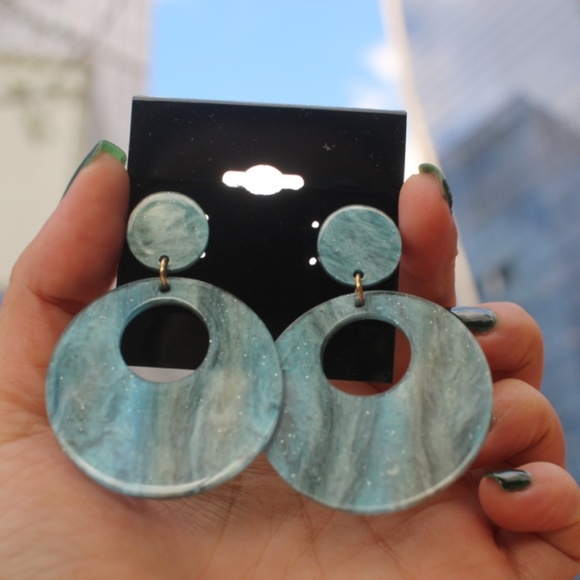 Blue Bohemian geometric round hoops acrylic Circle - Picture 6 of 7